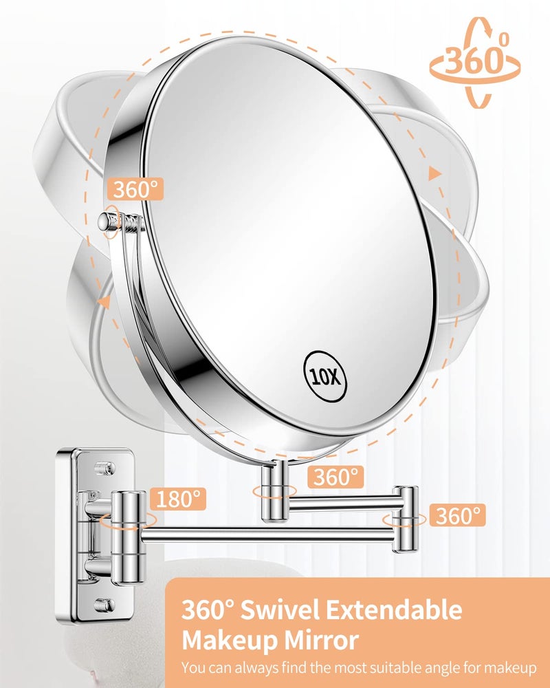 Gospire 9 Inch Extra Large Wall Mounted Mirror with 1X/10X Magnification, 360Â° Swivel & Extendable, Chrome Polished Finish for Bathroom Vanity, Shaving & Makeup (Men & Women) - Image 4